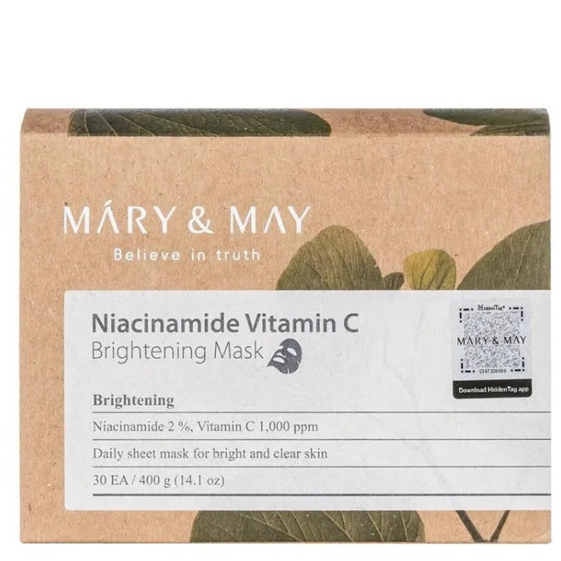 Mascarilla iluminadora con niacinamida y vitamina C de Mary&May, 30 unidades